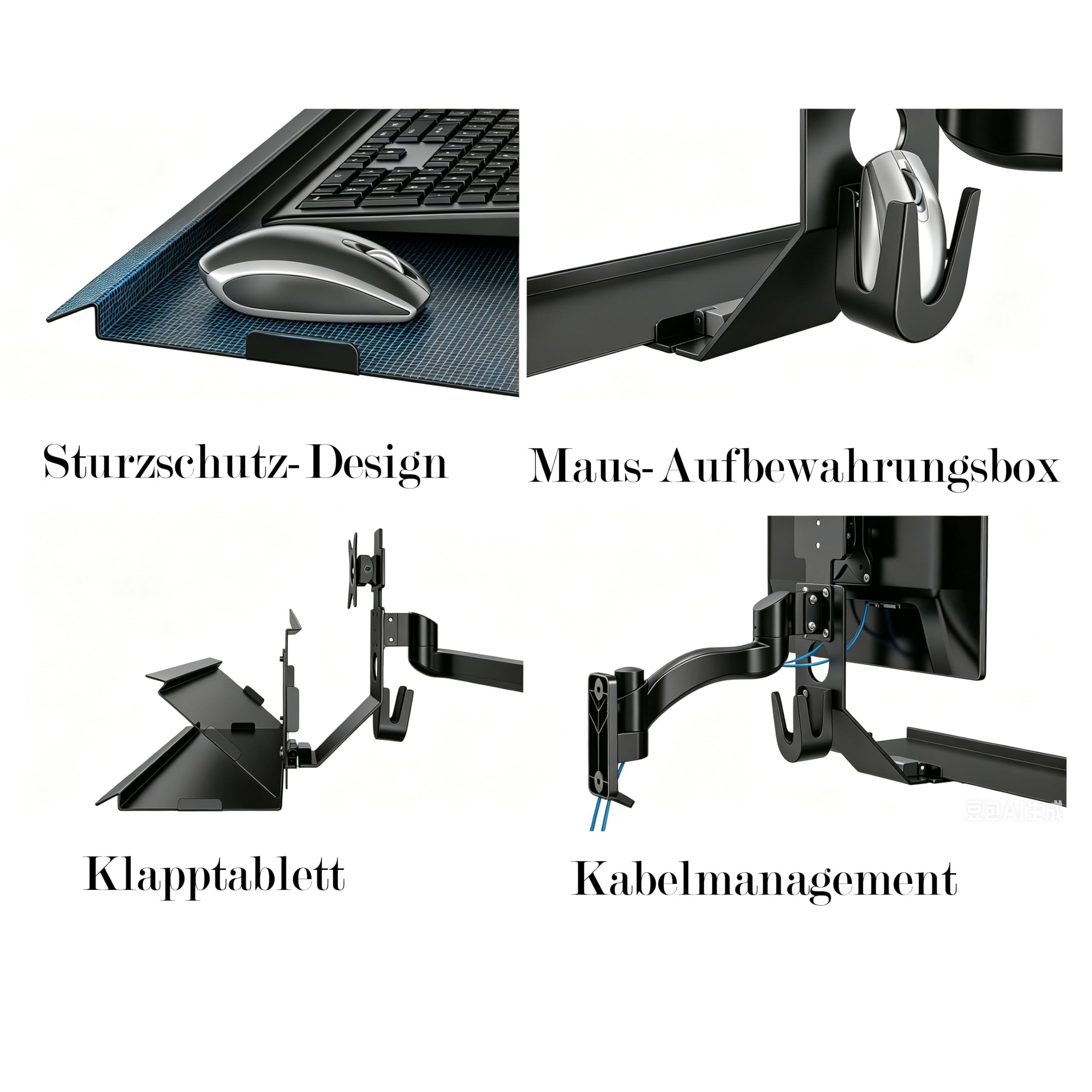 Yicorgard Wandmontierte Sitz-Steh-Monitor-Arbeitsstation, platzsparende klappbare Tastaturablage, kompatibel mit 15''-32'' PC-Monitoren, maximale Tragfähigkeit bis 10 kg