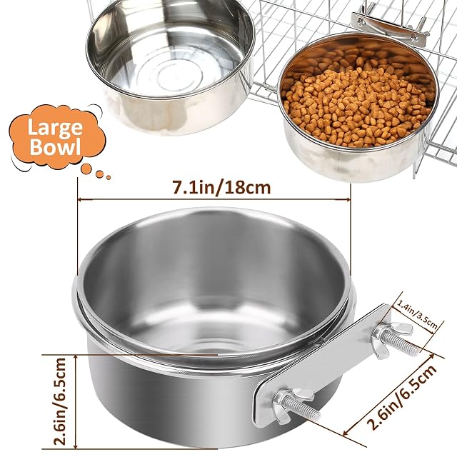 Foto 2 de 7 de Cuenco colgante para mascotas, jaula de acero inoxidable con 2 soportes para pernos, cuenco de agua para perro