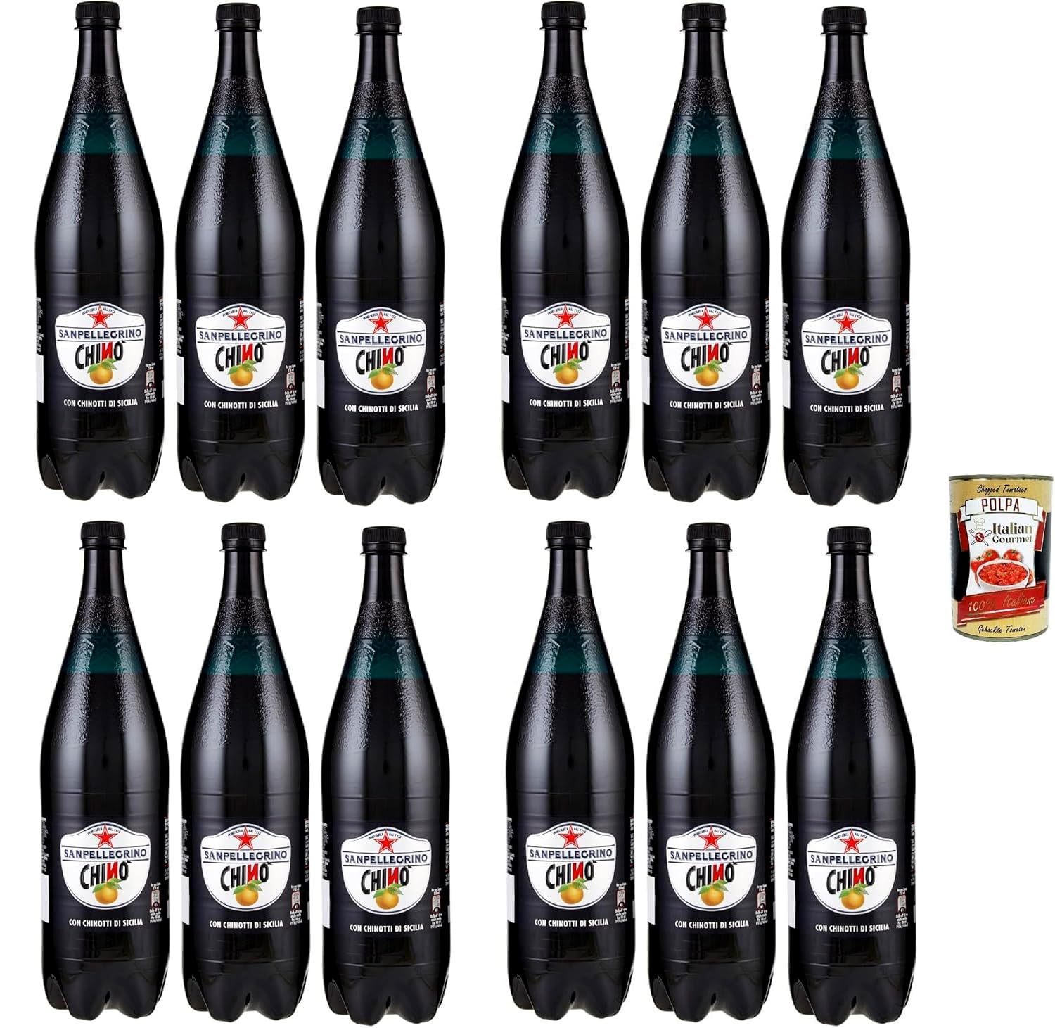 Italian Gourmet Bundle 12x Sanpellegrino Chino 125cl (Total 7.5L) Boisson gazeuse italienne au chinotto, goût agrumes & herbes, fraîcheur intense, idéale apéritif & cocktails + Italian Gourmet Polpa