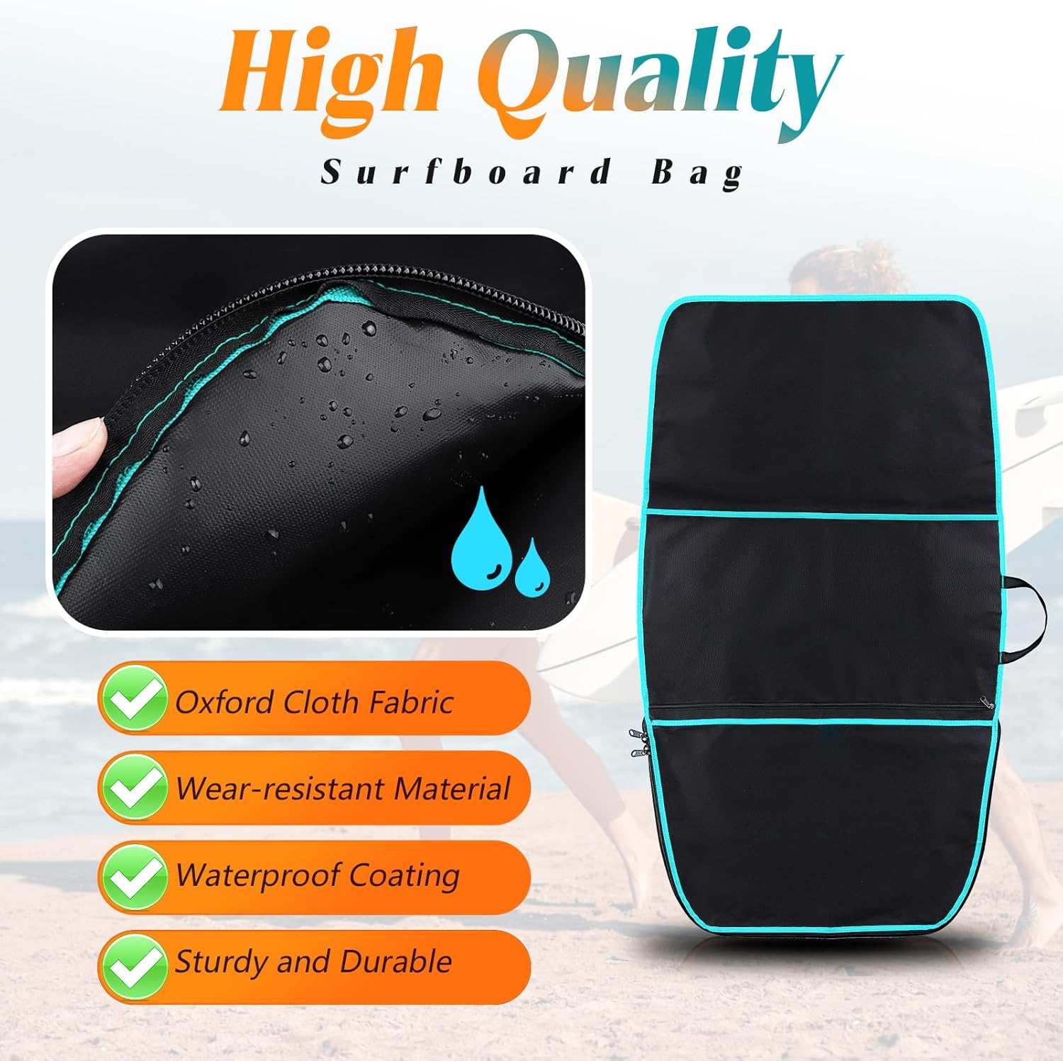 Surfboard Bag, Surfboard Cover Bodyboard Carry Bags, 48 * 26 inch Paddleboard Bag with Handle Carrying Strap, Double Zipper and Storage Pocket for Outdoor Travel