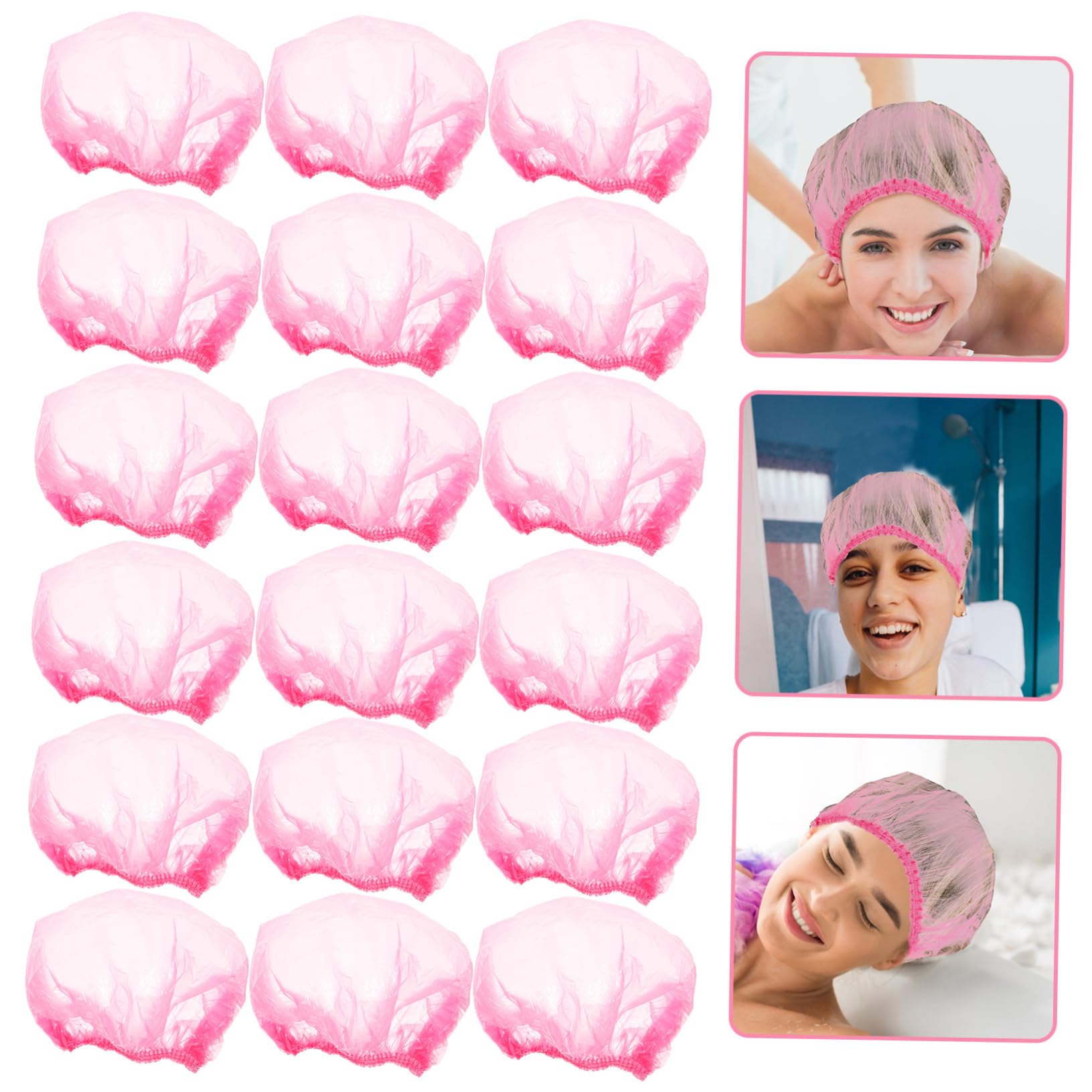 CALLARON 500 Stück Große Einweg Duschhauben für Damen aus Wasserfestem Kunststoff Elastisch Leicht und Einfach zu Tragen für Zuhause und Kochen Rosa