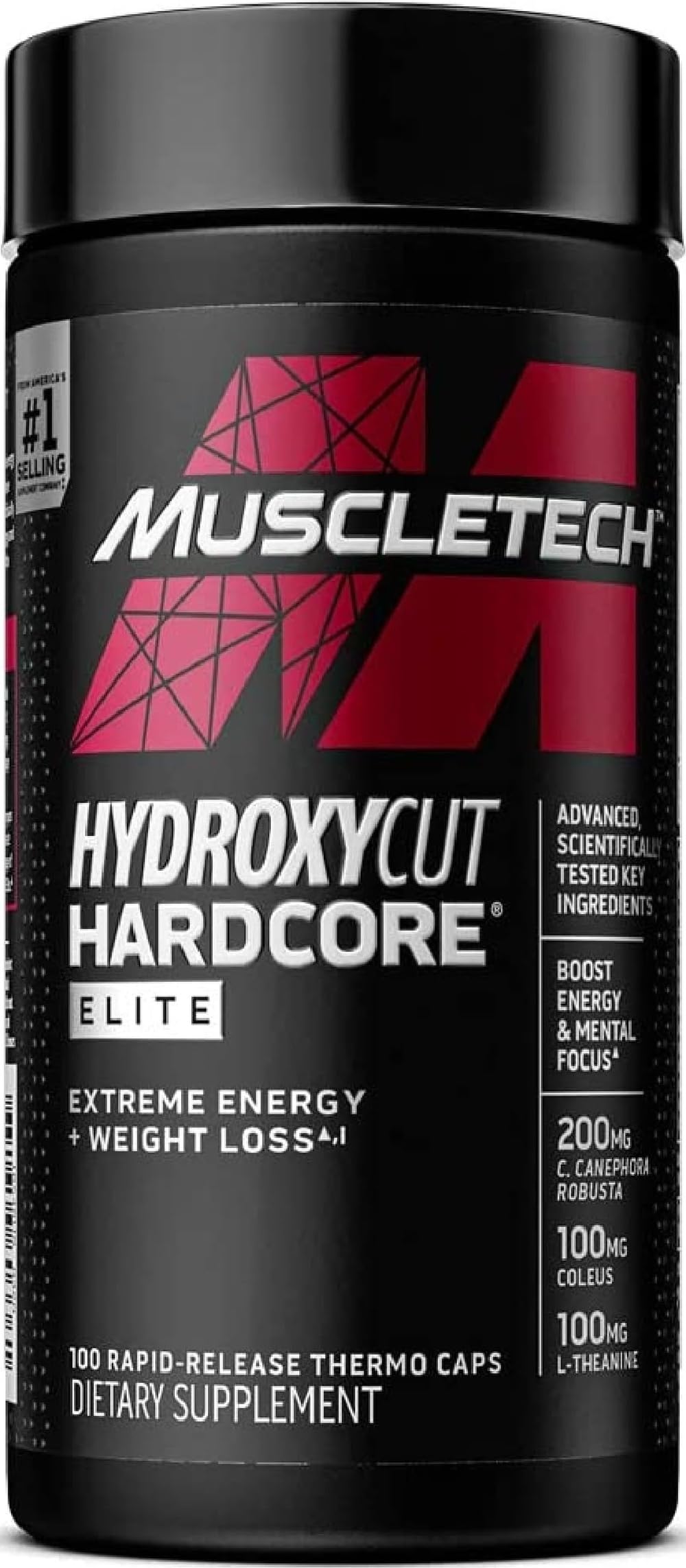 Hydroxycut Hardcore Elite, Rapid Release Capsules, 100 Count | Energy and Metabolism Support Supplement for Men and Women, 270 mg Caffeine Anhydrous and 200 mg Green Coffee Extract