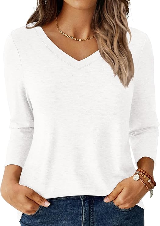GKBK Womens Tops 3/4 Sleeve Shirts V Neck Casual Blouses Basic Loose Fit Pullover Tshirts