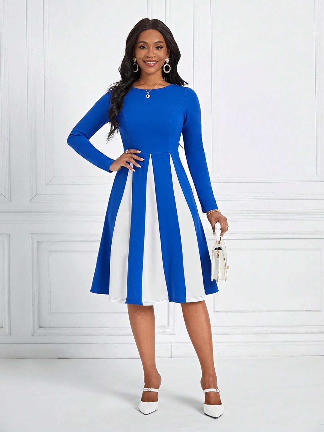 Amazon.com: Women's Dresses Two Tone A-line Dress - Elegant Colorblock ...