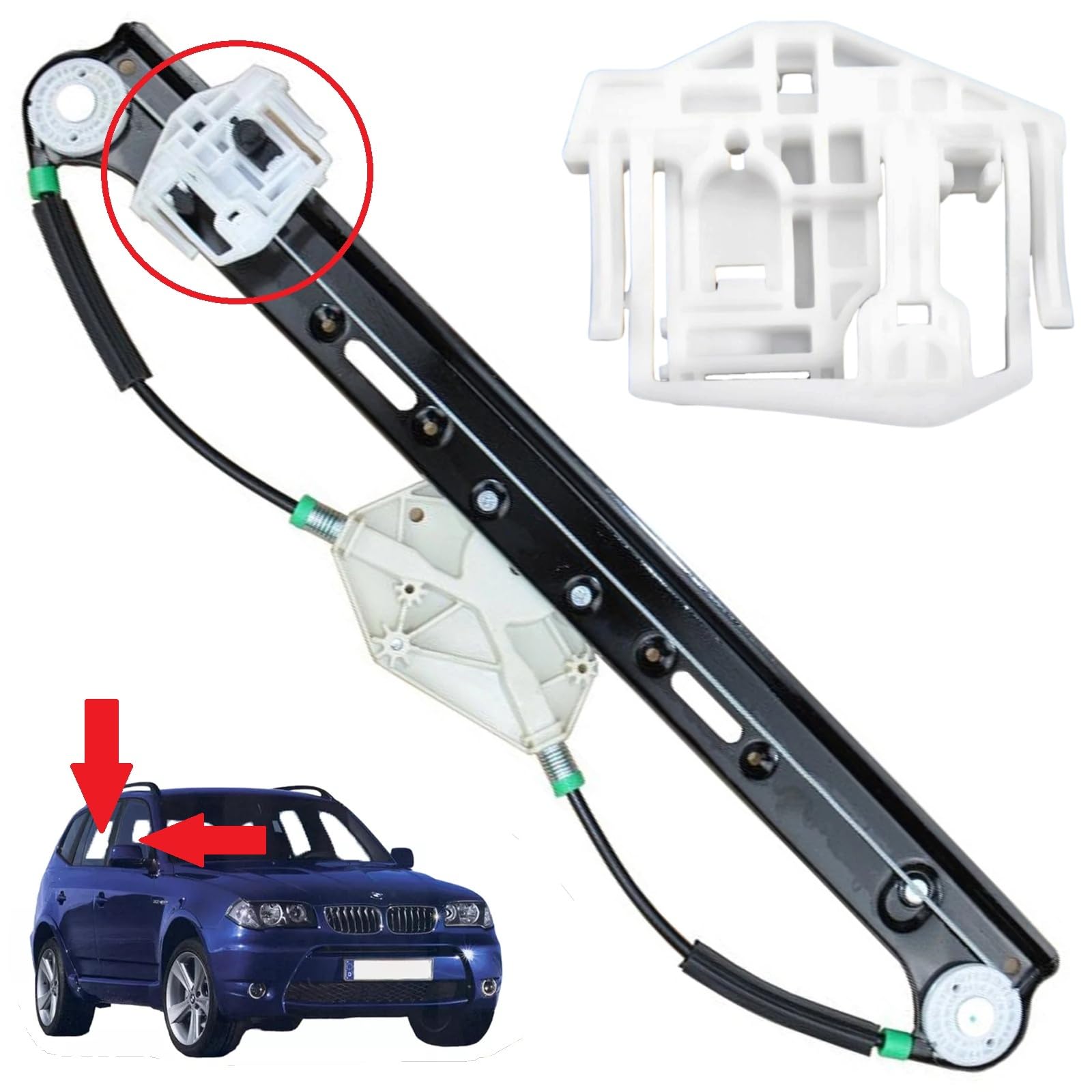 Twowinds - Clip de Lève-vitre Compatible avec BMW X3 E83 (2003-2010) - Porte Avant, Arrière, Gauche, Droite - Régulateur de Vitre (2 pièces)