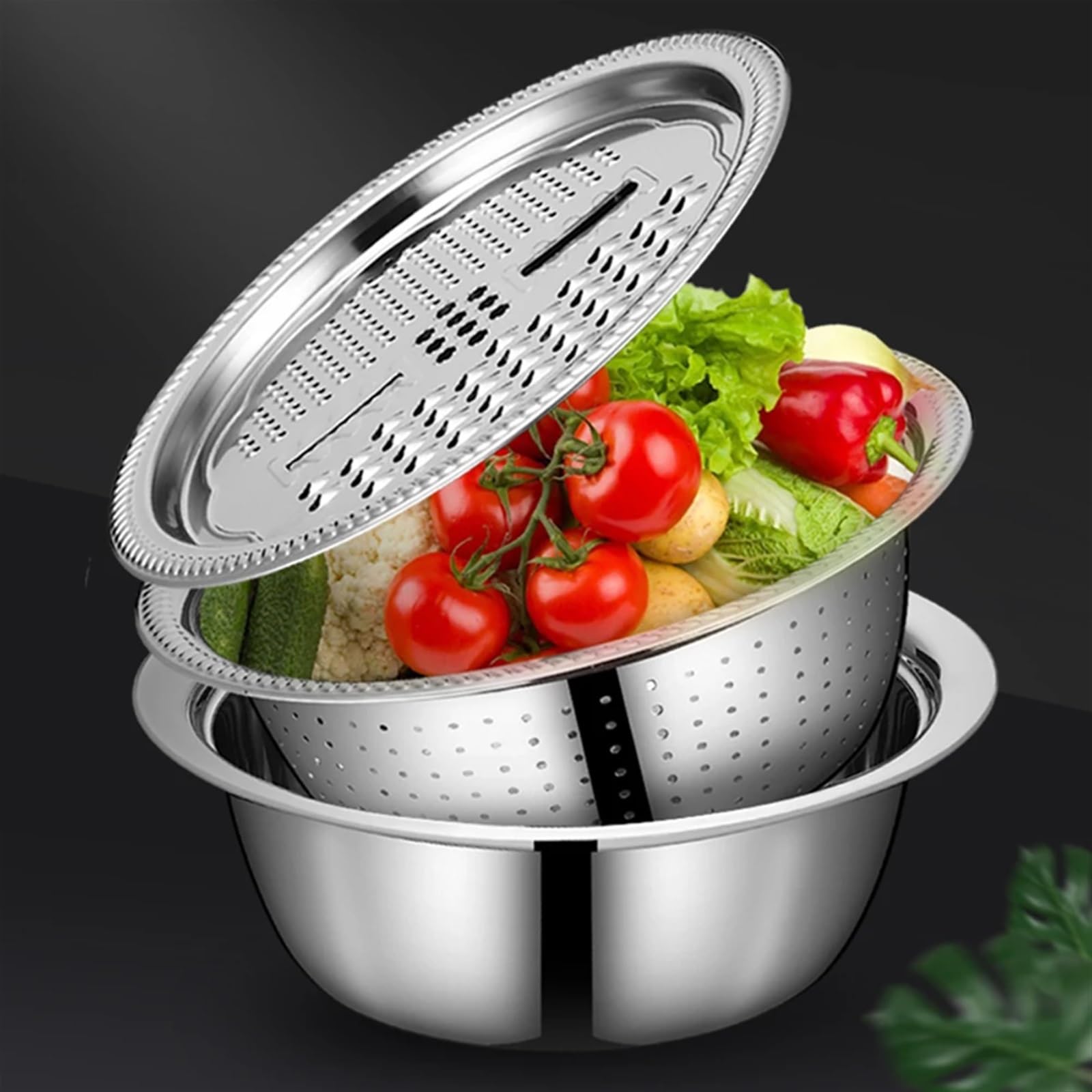 Set lavabo e grattugia multifunzionale 3 in 1 in acciaio inossidabile for una preparazione efficiente del cibo (Color : 26cm)