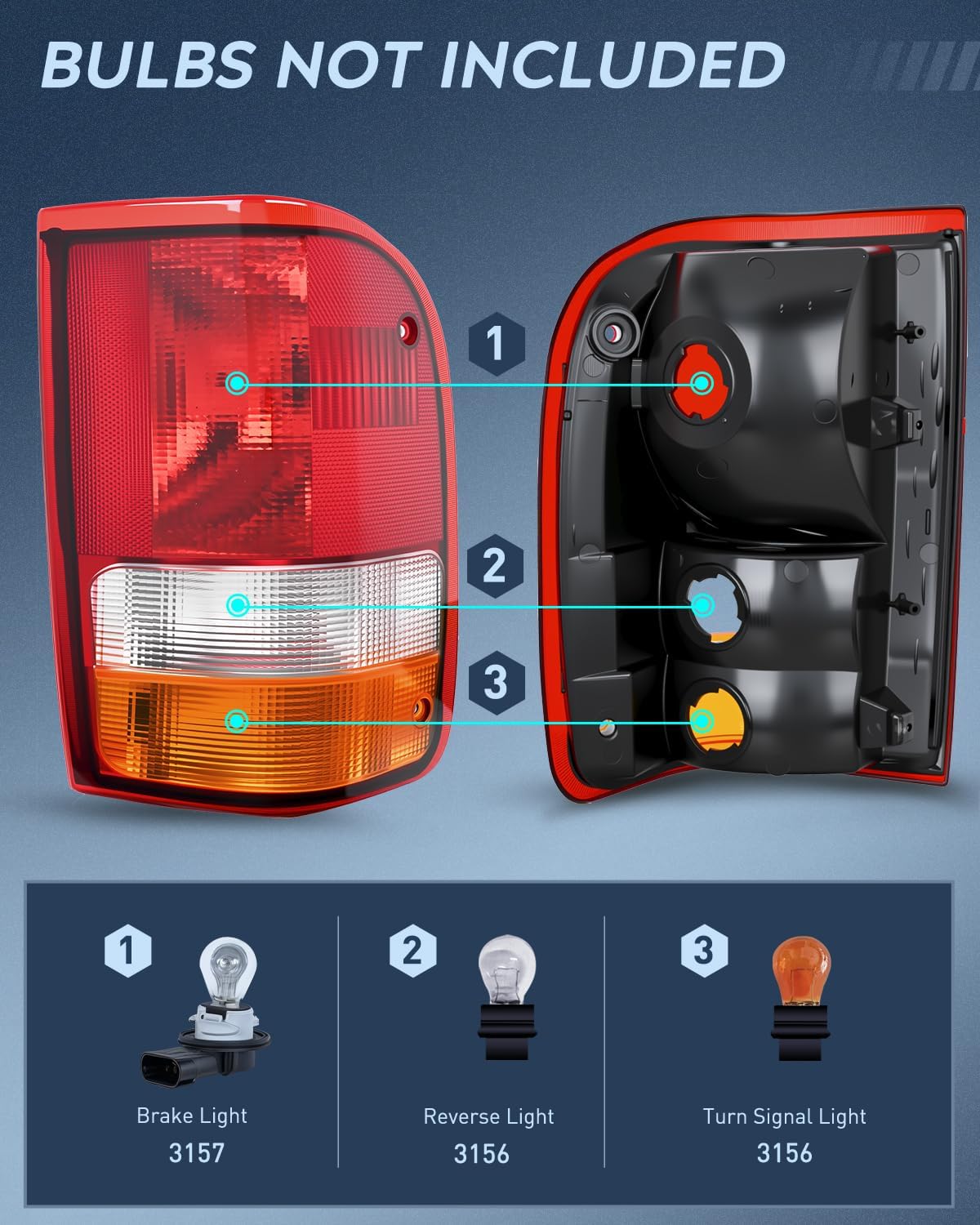 Nilight Taillight Assembly Compatible with 1993 1994 1995 1996 1997 Ford Ranger Red Clear Tail Light OE Style Rear Lamp Replacement Driver and Passenger Side