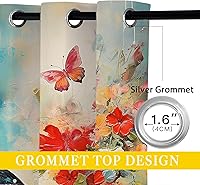 Vista 17 de Cortinas opacas de mariposa para decoración del hogar de niñas y niños, hermosas flores en acuarela, con ojales, aislamiento térmico, cortinas