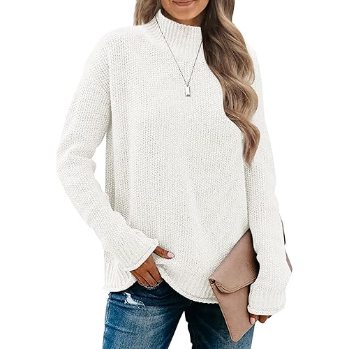 MEROKEETY Women's Long Sleeve Turtleneck Cozy Knit Sweater Casual Loose Pullover Jumper Tops