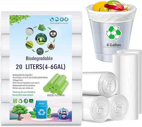 Bolsas de basura pequeñas transparentes  Bolsas de basura biodegradables de 4 a 6 galones, bolsas de basura compostables, bolsas de basura de