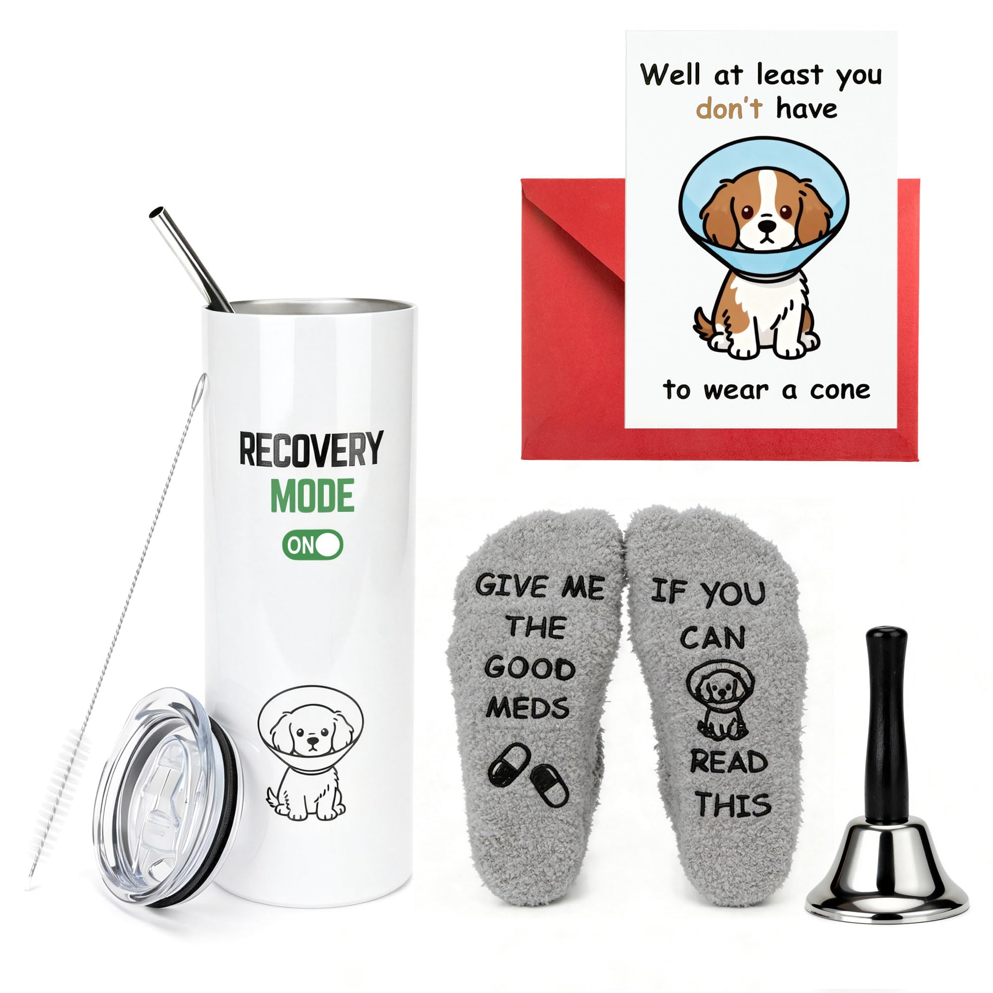 Sektasu Get Well Soon Hamper Gifts Box – 20oz Insulated Tumbler, Funny Recovery Socks, Silver Hand Bell, Greeting Card & Rattle – Humorous Pre Surgery, After Surgery Recovery Gift for Men & Women