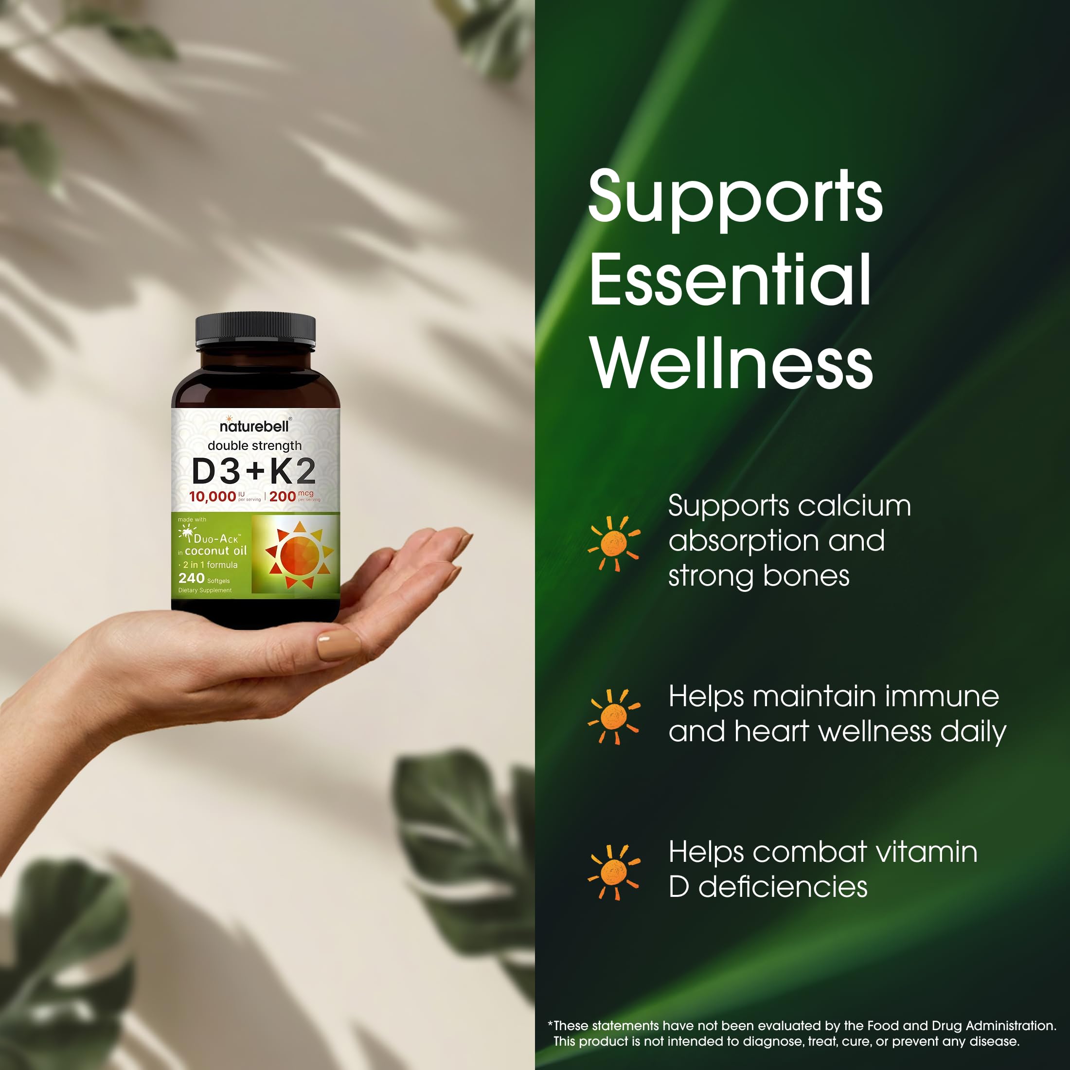 NatureBell Vitamin Double Strength D3 10,000 IU & K2 200mcg, 240 Softgels — Amazon image 4