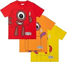 Numberblocks Unisex 3 Pack 100% Combed Cotton Short Sleeved T-Shirts Tops