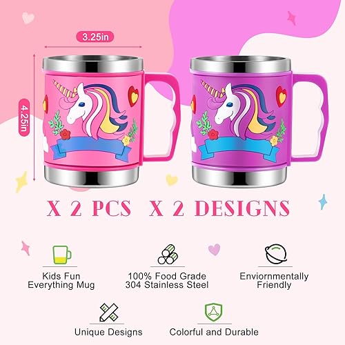 Miniatura 2 de Tioncy 2 tazas de acero inoxidable 3D de unicornio 3D de 10 onzas con aislamiento morado con asas, tazas de viaje para niñas, niños, mujeres y