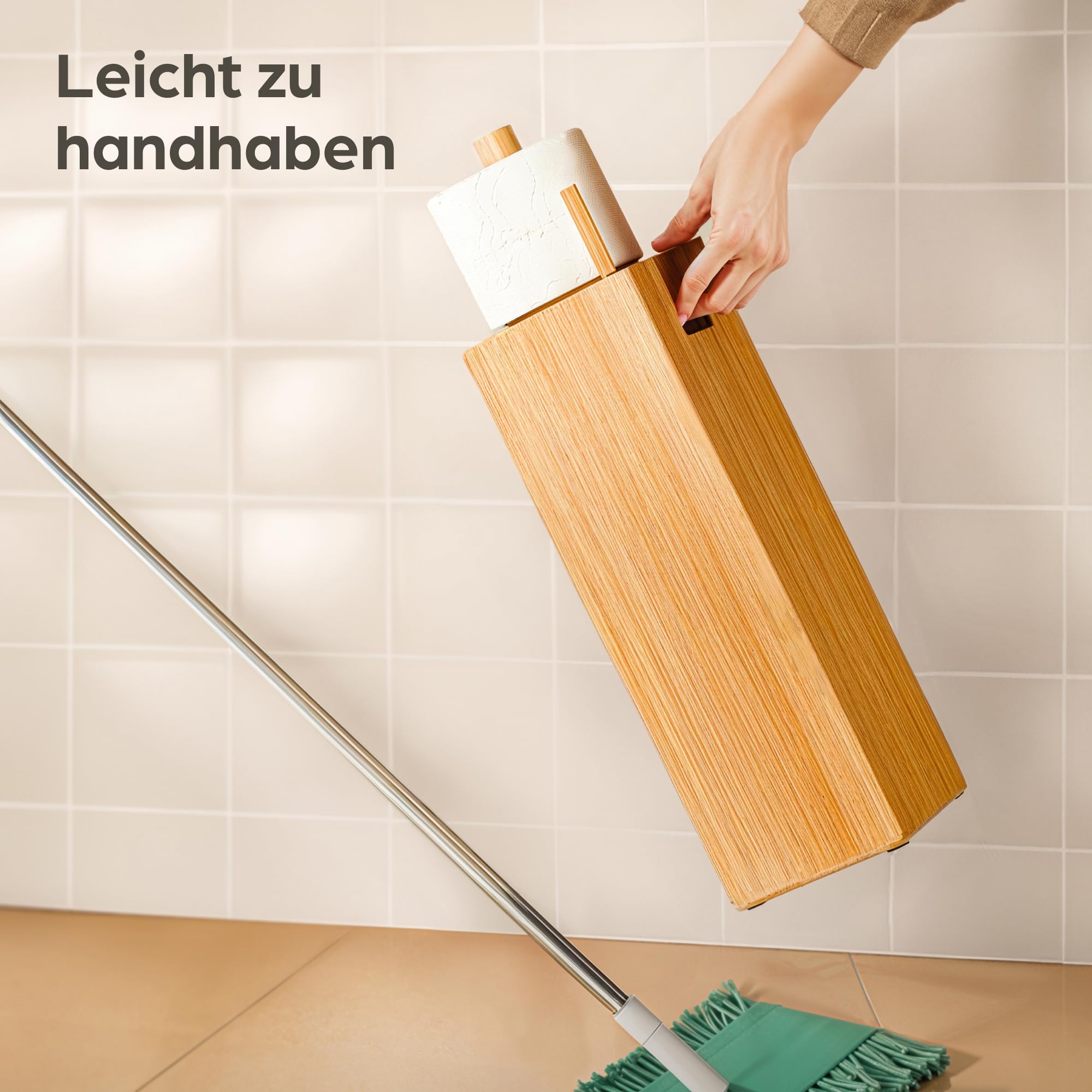 Praknu Toilettenpapier Aufbewahrung Bambus - Toilettenpapierhalter Stehend aus Holz mit Magnetdeckel für 4 Rollen Klopapier - Platzsparend - Rutschfest - Klorollenaufbewahrung - WC Rollen Aufbewahrung