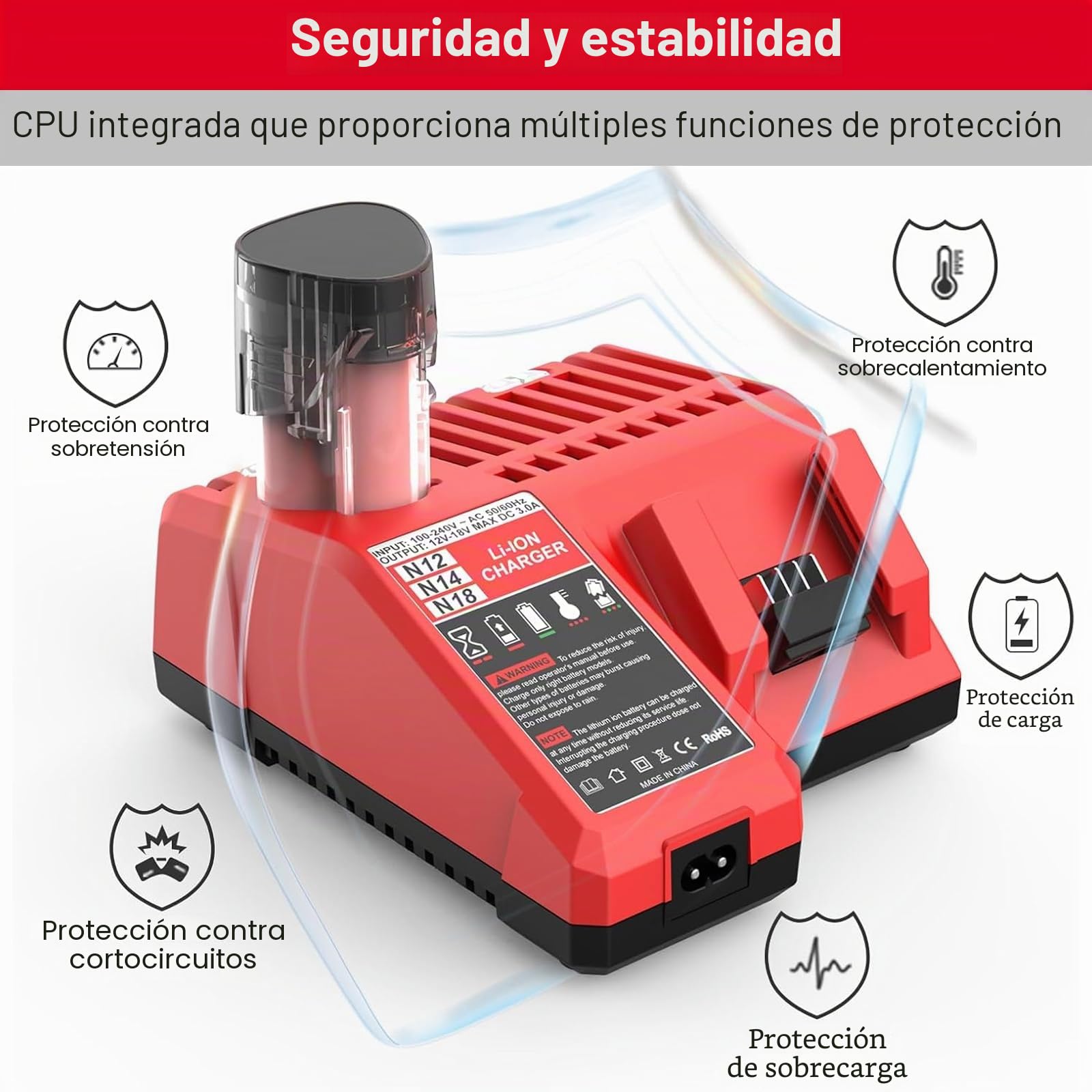Energup 12V/18V Cargador para Milwaukee Cargador Batería 12V-18V 48-11-1815 48-11-1811 48-11-1820 48-11-2401 48-11-2402