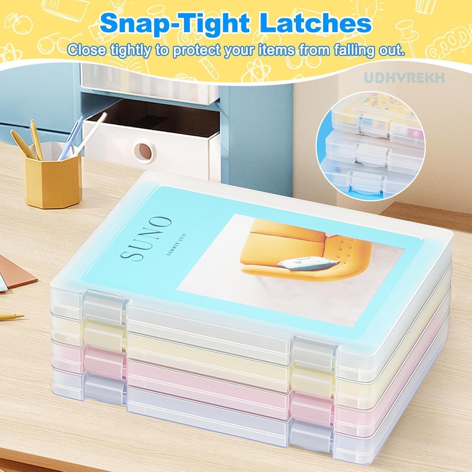 Stackable A4 Document Storage Box – Transparent Plastic File Organizer with Lid for Paper, Folders & Stationery – Portable Desk Storage Case for Home, Office & School