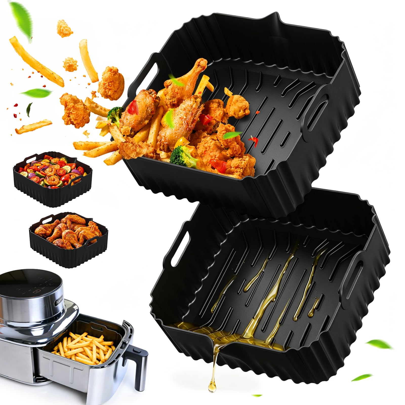Molde Silicona Freidora de Aire para COSORI 6L/6.2L & Cecotec 6L, 2 Piezas | Accesorios Air Fryer, Reutilizable Molde Cuadrado para COSORI Turbo Blaze 6L & COSORI Iconic Single SE601S 6,2L, Sin BPA