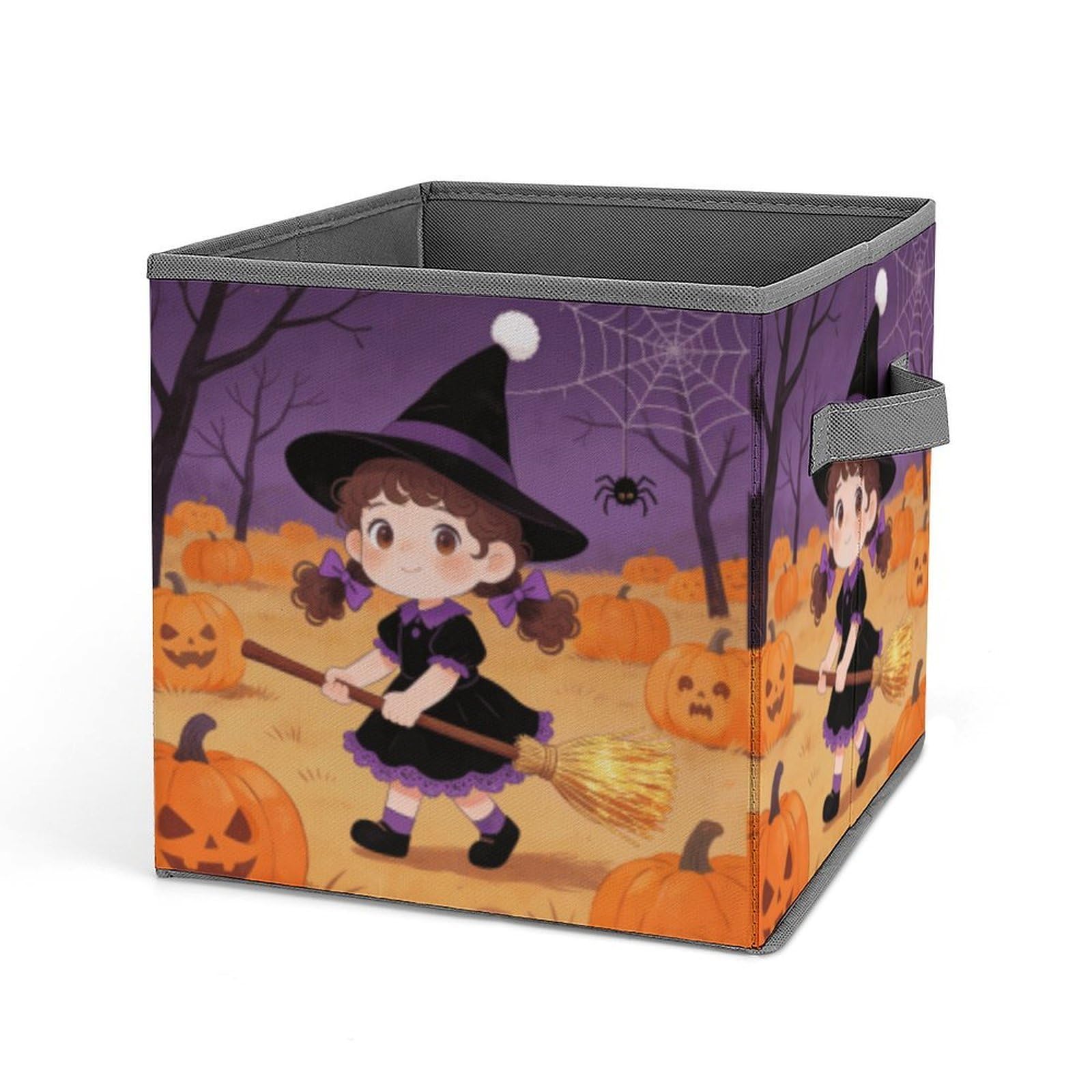 Halloween Storage Baskets Collapsible, Exquisite Pattern Cube Box, Canvas Fabric Storage Bins with Handles, Clothe Organizer Box for Home Decorative Office Bedroom