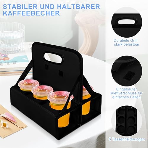 Miniatura 6 de BOHEMIABY Transportador de bebidas con asa reutilizable, portador de bebidas portátil para 6 tazas, portador de café plegable, para llevar cócteles,
