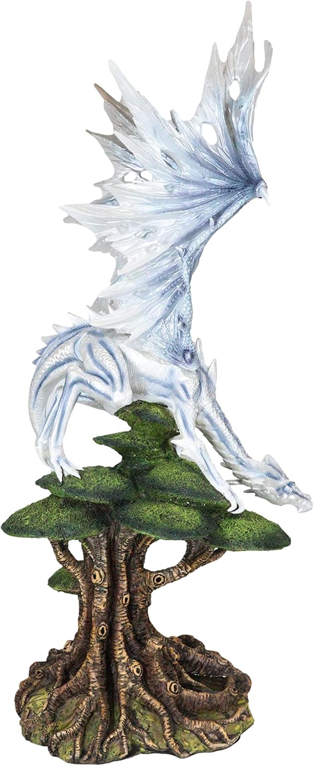 Ebros 22" Tall Large Arctic Frost Blue Fury Dragon Perching On Tree of Life with Deep Roots Statue Fantasy Medieval Renaissance Legends Dungeons and Dragons Fantasy Decor Figurine