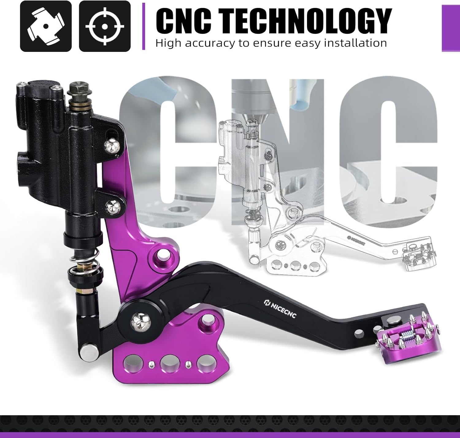 NICECNC Motorcycle Hydraulic Rear Foot Brake Foldable Brake Pedal Compatible with Surron Light bee X/S/ L1E, Compatible with Segway X160 X260, 6061 Aluminum, Purple