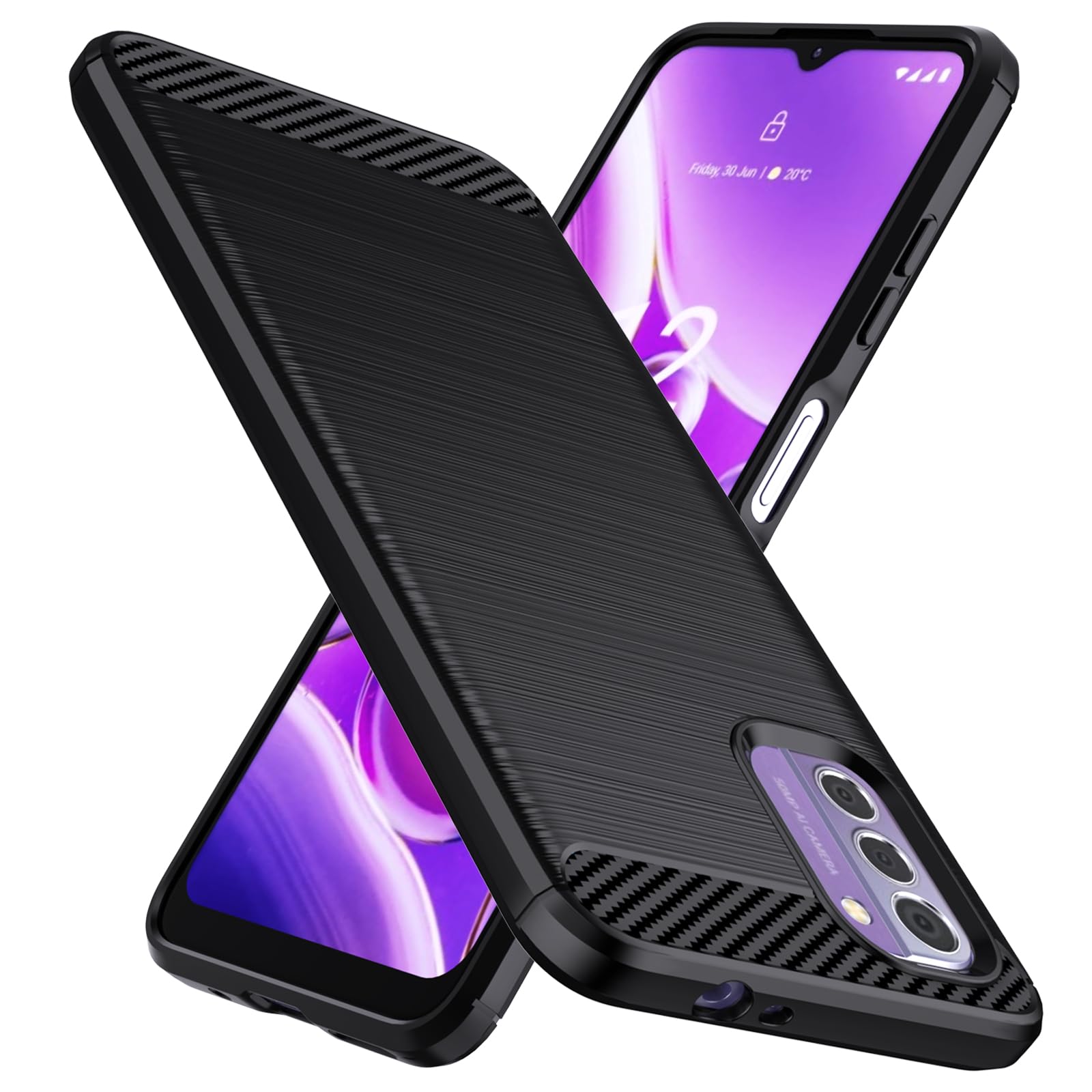 Compatible with Nokia G42 5G, Flexible TPU Cellular Phone Case (Black, Shockproof, Military Protection, Brushed Texture, Anti-Slip)