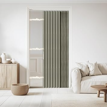 Jilron Accordian Door Curtain, 100% Blackout Folding Magnetic Doorway Curtains,Linen Style Closet Doors,for Room Divider,Privacy ProtectionW52 x L78,Grey,1 Panel
