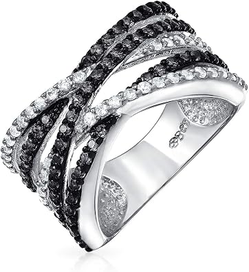 2-Tone Brown Black Pave CZ Crossover Cocktail Band Ring Rose Silver Plated
