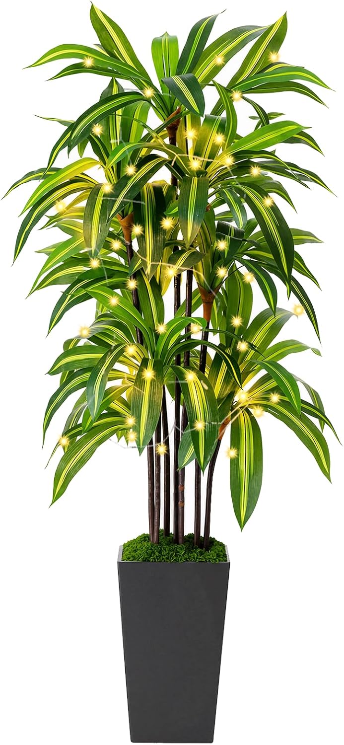 Artificial Dracaena Tree 5FT, Fake Plants with Black Tall Planter – Fake Tree Tall Faux Plants Indoor Floor Plant with Moss – Artificial Plants Indoor for Office Living Room Home Decor