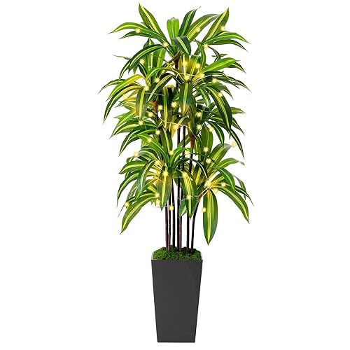 Artificial Dracaena Tree 5FT, Fake Plants with Black Tall Planter