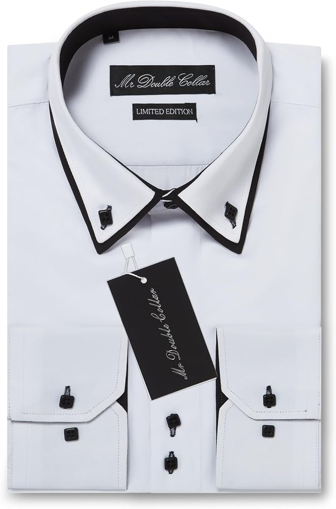 MrDoubleCollar Italian Design Men's White Shirt - Double Collar Long Sleeve, Smart Casual, Multiple Sizes