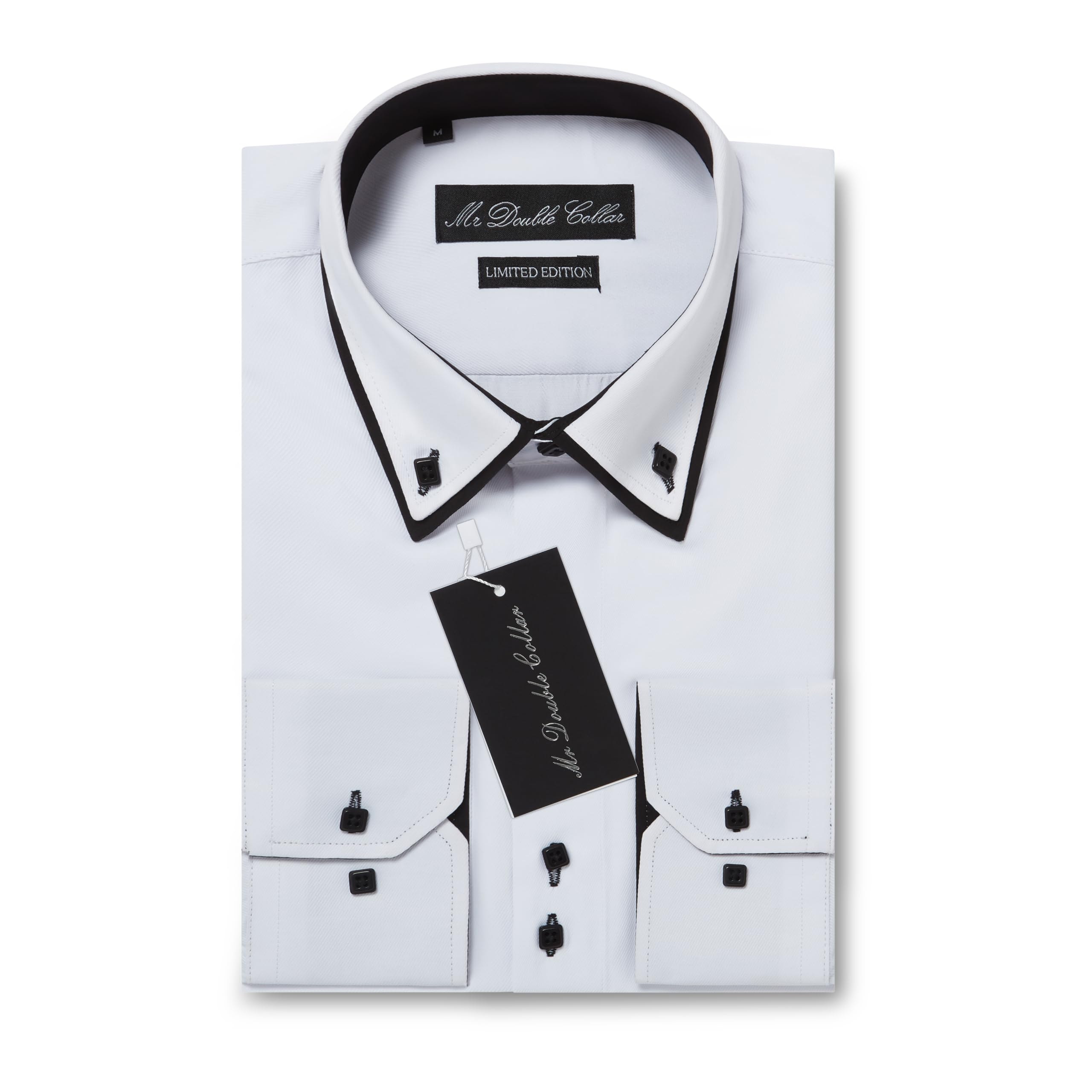 Camisa de manga larga con botones negros y cuello doble para hombre, diseño italiano