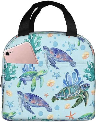 Odfovowo Lonchera con diseño de tortuga marina, lonchera portátil aislada para mujeres y hombres, bolsa de mano con bolsillo frontal para trabajo, Odfovowo Lonchera con diseño de tortuga marina, lonchera portátil aislada para mujeres y hombres, bolsa de mano con bolsillo frontal para trabajo,