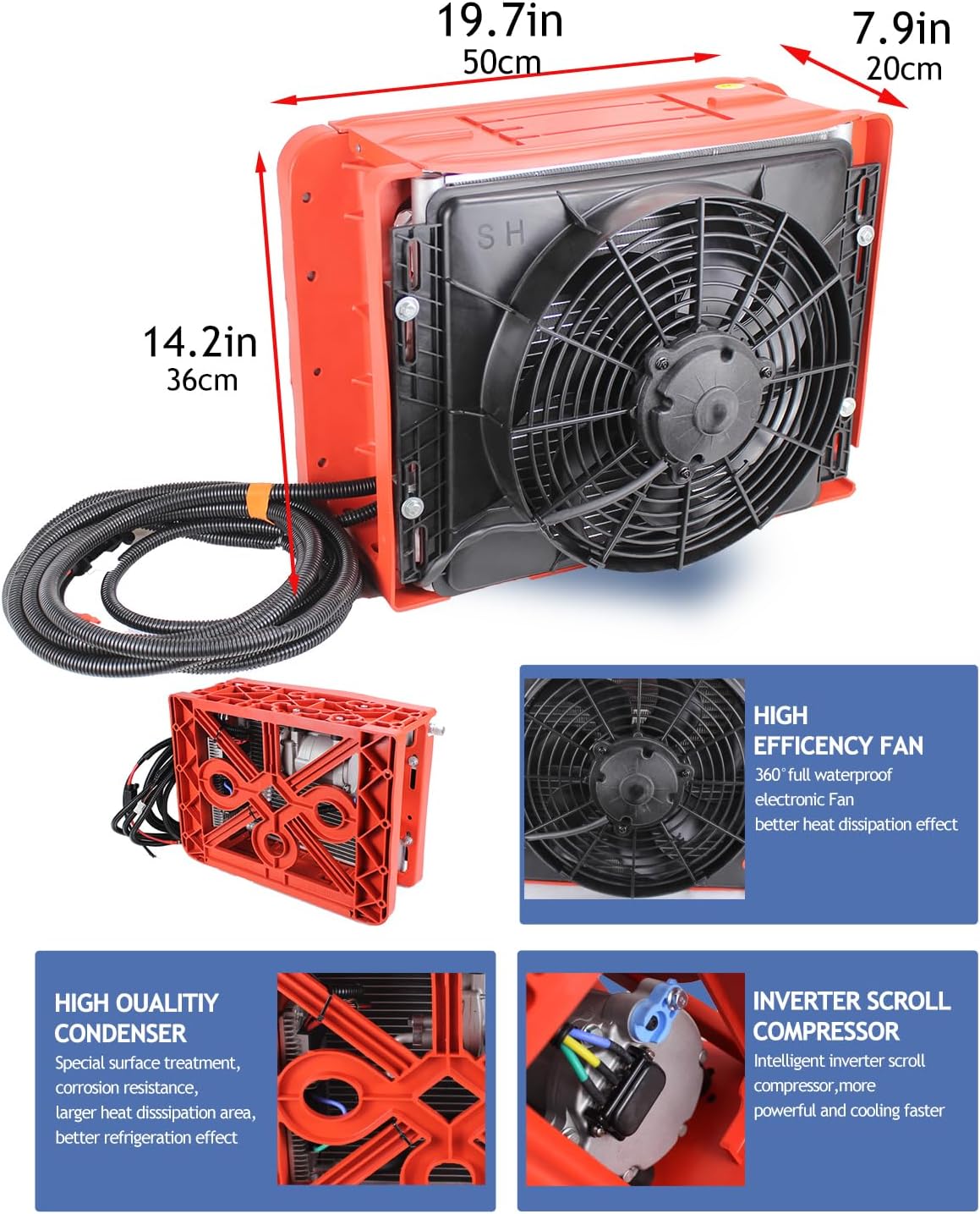 12V RV Air Conditioner, 1800W Cooling Power,Split Type AC Unit Fits for RVs, Vans, Semi Truck, Cranes, Construction Vehicles, Excavators, Harvesters