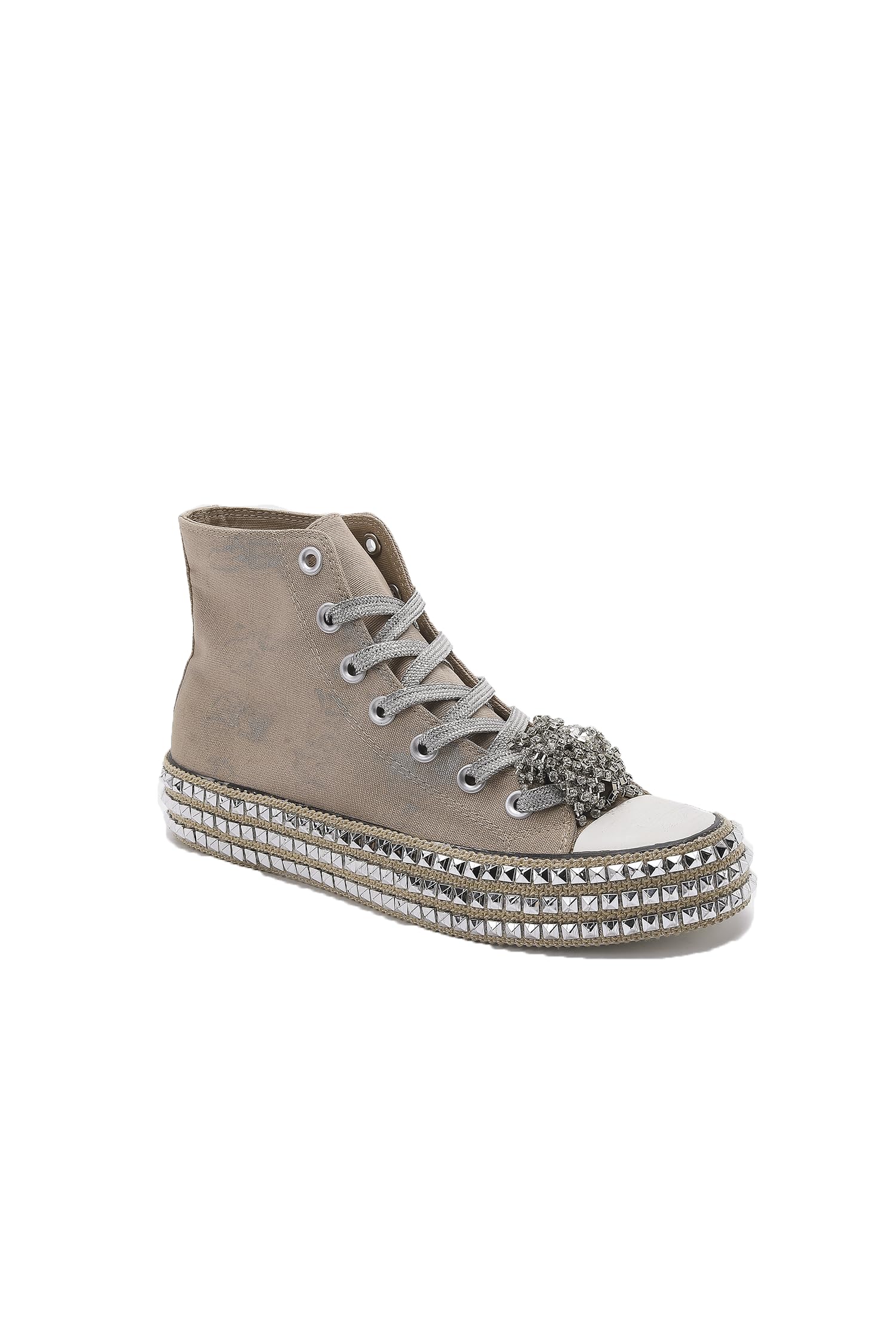 Womens High-Top Canvas Sneakers Studded Rhinestone Side Shoes Lace Up Fashion Shoes Casual Platform Ankle Boots