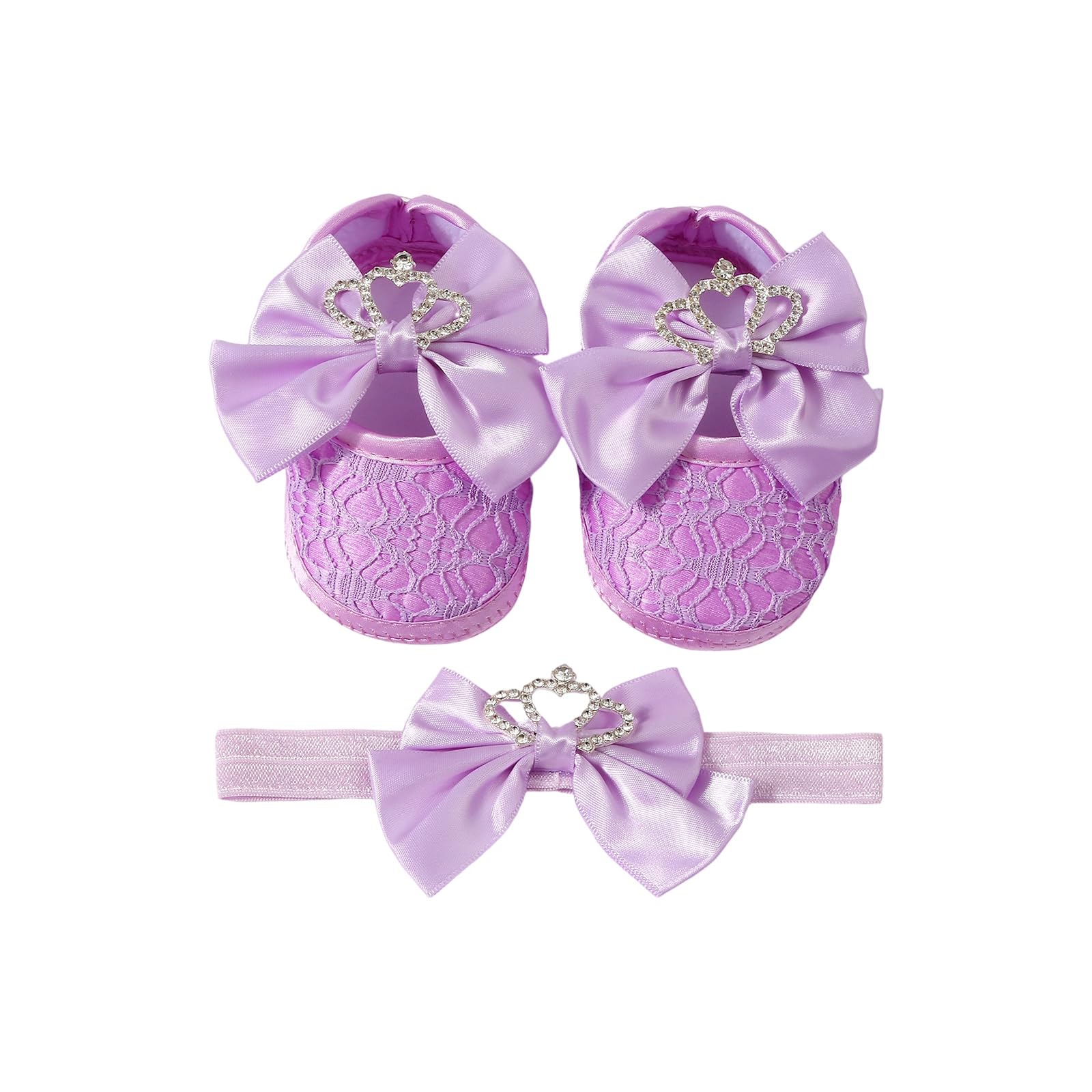 Stylish Crowns Bowknot Design Newborns Girl Shoe Headband Set Feature Soft Soles and Comfortable Fabric Soft Baby Footwearsophisticated Child Girl Footwear — view 14
