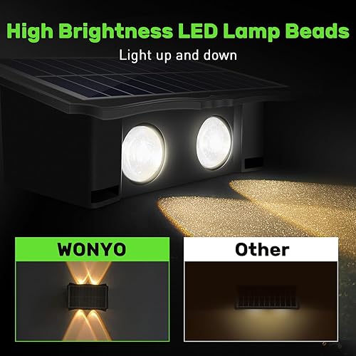 Miniatura 8 de Lámparas solares multicolor de 2 LEDs, iluminación inferior y superior, para exteriores, impermeables, IP65, para valla para patio, jardín, garaje,