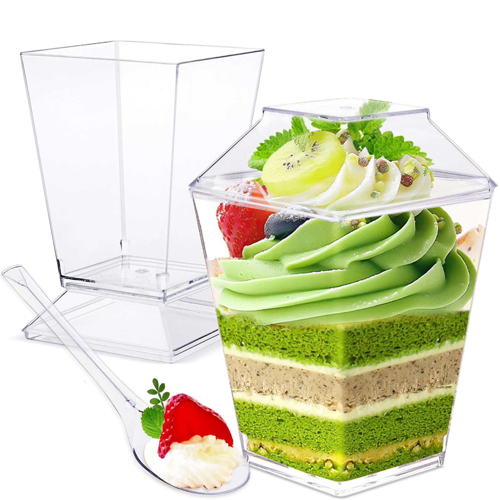 Dessertgläser Plastik, 30 Stück Desserttassen mit Deckel und Löffeln, 160ml Dessertbecher Set Wiederverwendbar, Klar Dessertschalen, Dessert becher