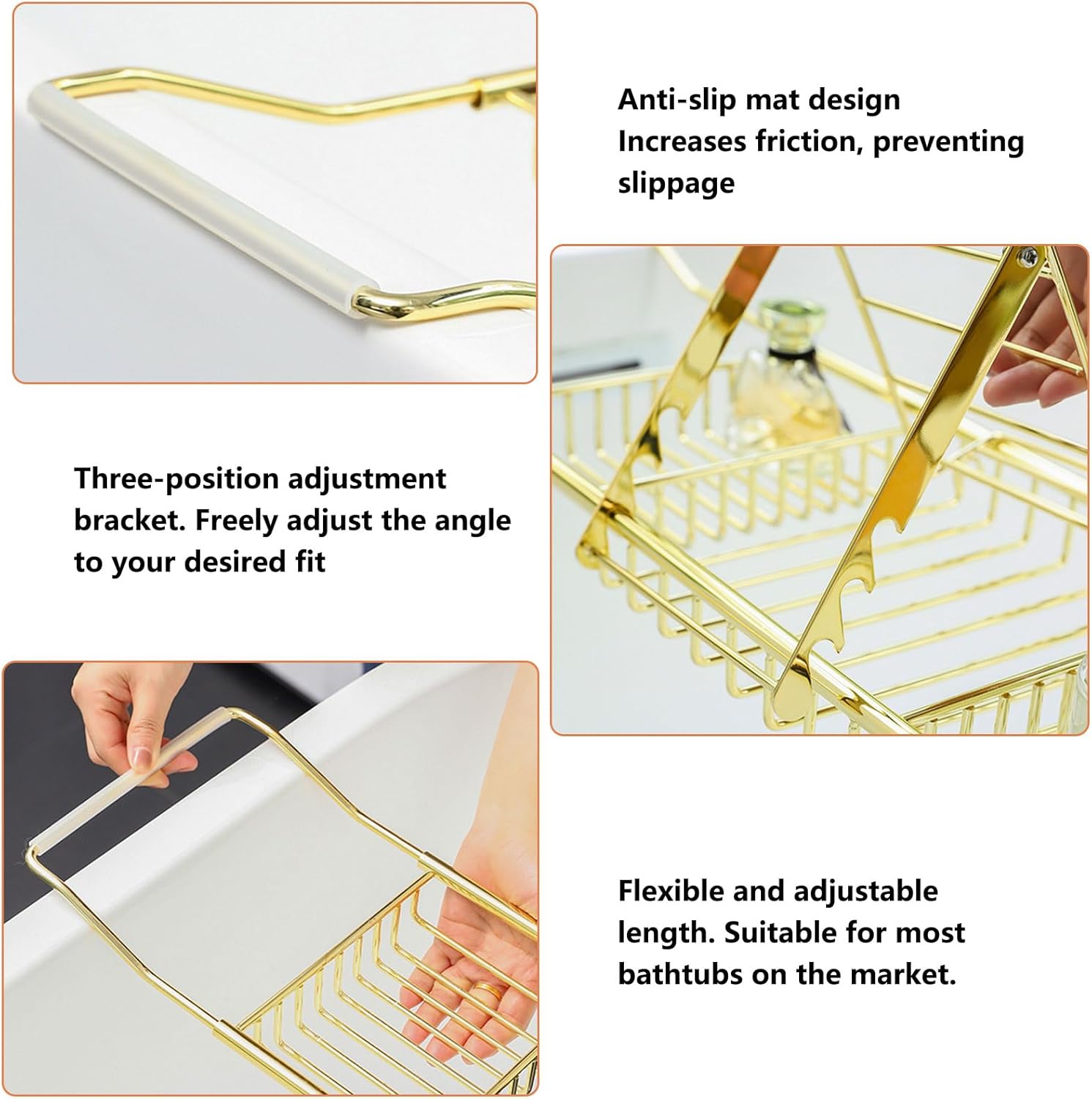 AIZYR Extendable Bath Caddy Tray Stainless Steel Bathroom Tray, Bathtub Tray Adjustable Tub Rack Bathroom Accessories for Tablet Or Cell Phone,Rose Gold