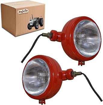 Red Headlights Assemblies with 12v Bulbs Competitive for David Brown 700 800 900 1200 1400 Series | Massey Ferguson 35 35X 65 765 | Case/IH Tractor B275 B250 B414 B444