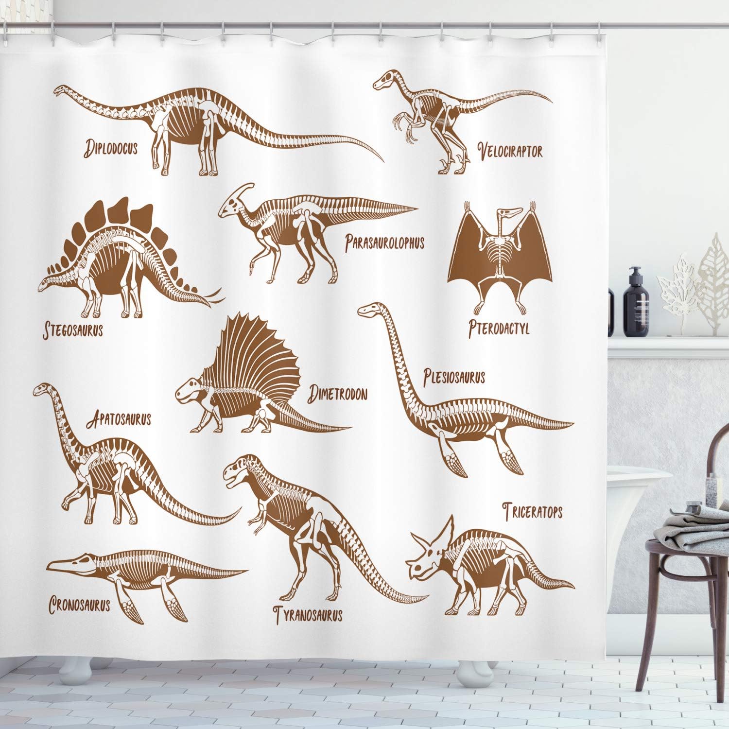 ABAKUHAUS Velociraptor Shower Curtain, Group of Dinosaurs Animals