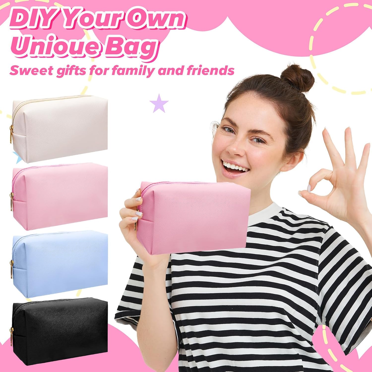 12 Pcs Preppy Makeup Bag PU Leather Cosmetic Bag Bulk Makeup Plain Pouch Waterproof Toiletry Purse for Women Traveling Preppy Pencil Case Travel Purse Cosmetic(Mixed Colors - Image 4