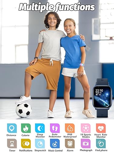 Miniatura 2 de Reloj inteligente para niños y niñas, rastreador de actividad física con monitor de sueño de frecuencia cardíaca, impermeable, reloj de bricolaje,