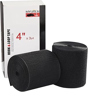 Sew on Hook and Loop Style 4 Inch Non-Adhesive Back Nylon Strips Fabric Fastener Non-Adhesive Interlocking Tape Black,3 Yard