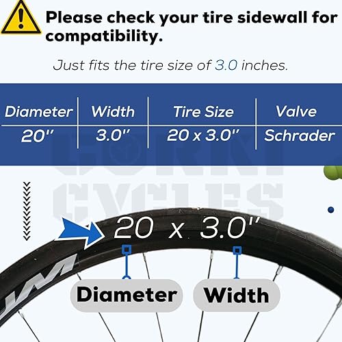 Miniatura 2 de Corki Cycles - Tubo de neumático grueso de 20 x 3.0 pulgadas, 20 x 3.5 pulgadas, 20 x 4.0 pulgadas con válvula Schrader de 1.260 in, tubos