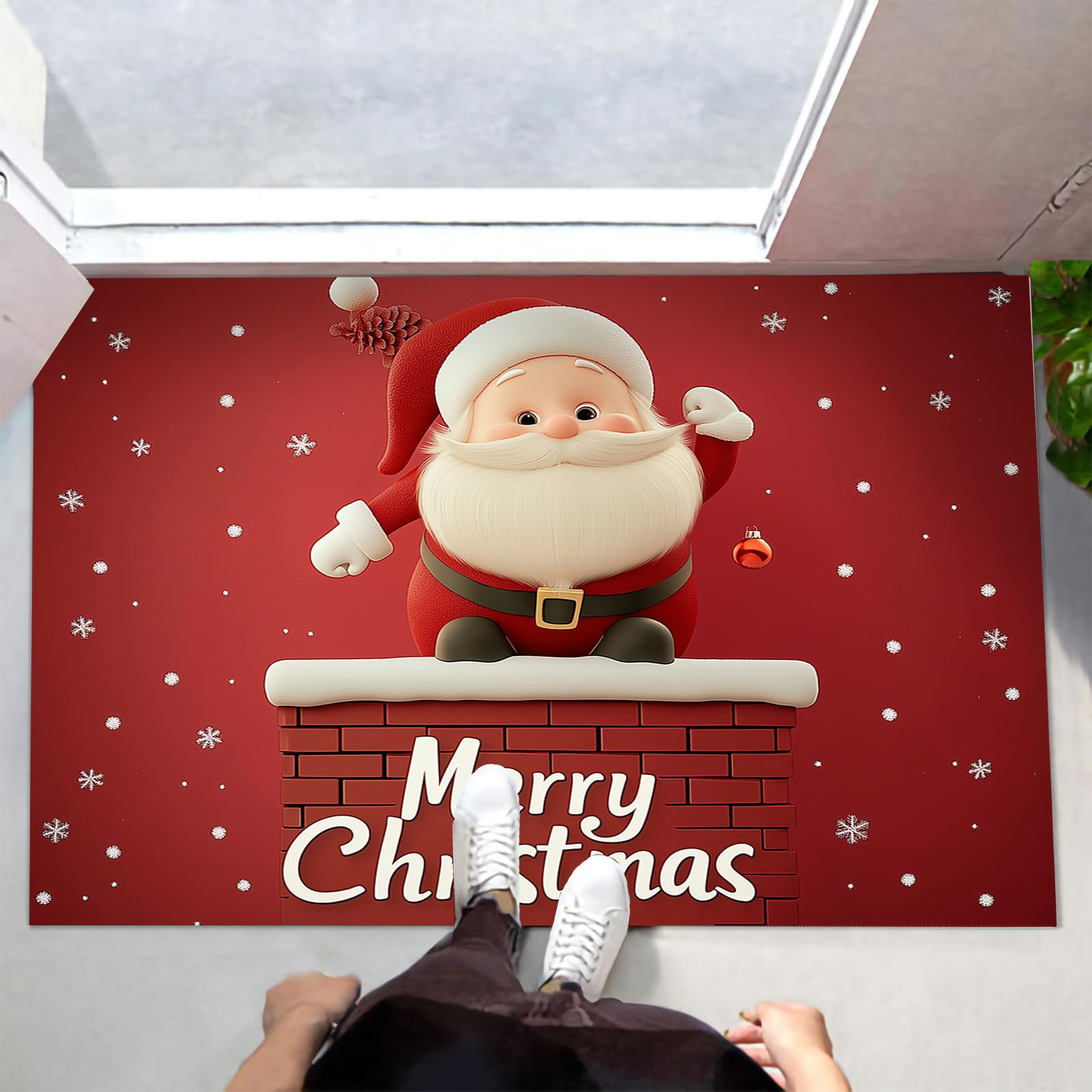 Felpudo Interior - Lavable A Máquina Felpudo Interior, Felpudo Que Atrapa Suciedad, Feliz Navidad Muñeco De Nieve Papá Noel Alfombra De Entrada Absorbente, Alfombra Antideslizante para Puerta del