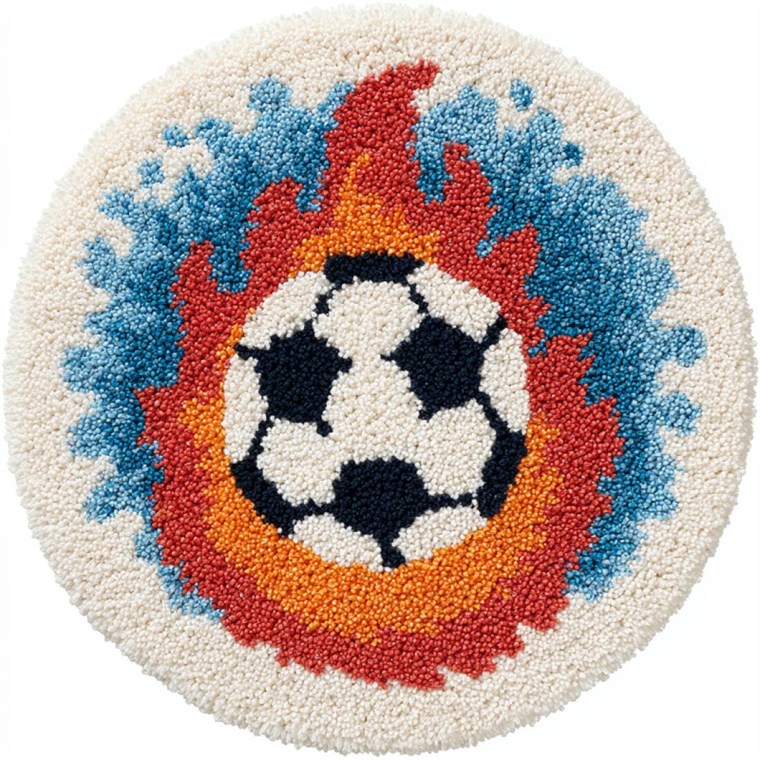 Rqwybcaxn DIY Rug Latch Hook Kits for Teens Needlework Kit Cartoon Soccer 80x80cm Round Easy Pattern Floor Mat Study Handmade Art