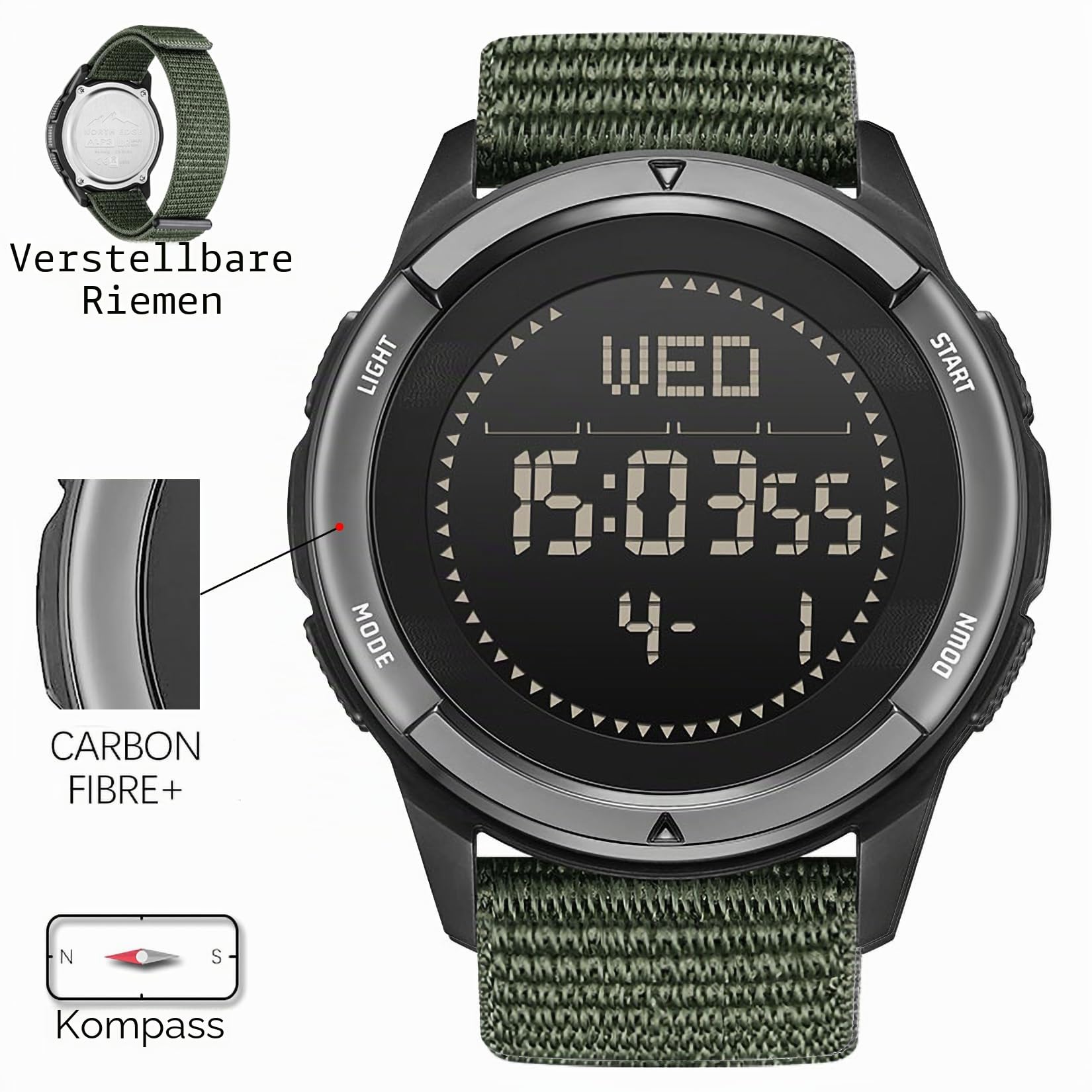 DIDITIME Taktische Uhren für Männer, Militärische Uhren für Männer, Wasserdicht 164FT, Fitness Uhr, Herren Digital Uhren mit Kompass, Metronom, Schrittzähler, Leichte Atmungsaktive Nylon Uhr