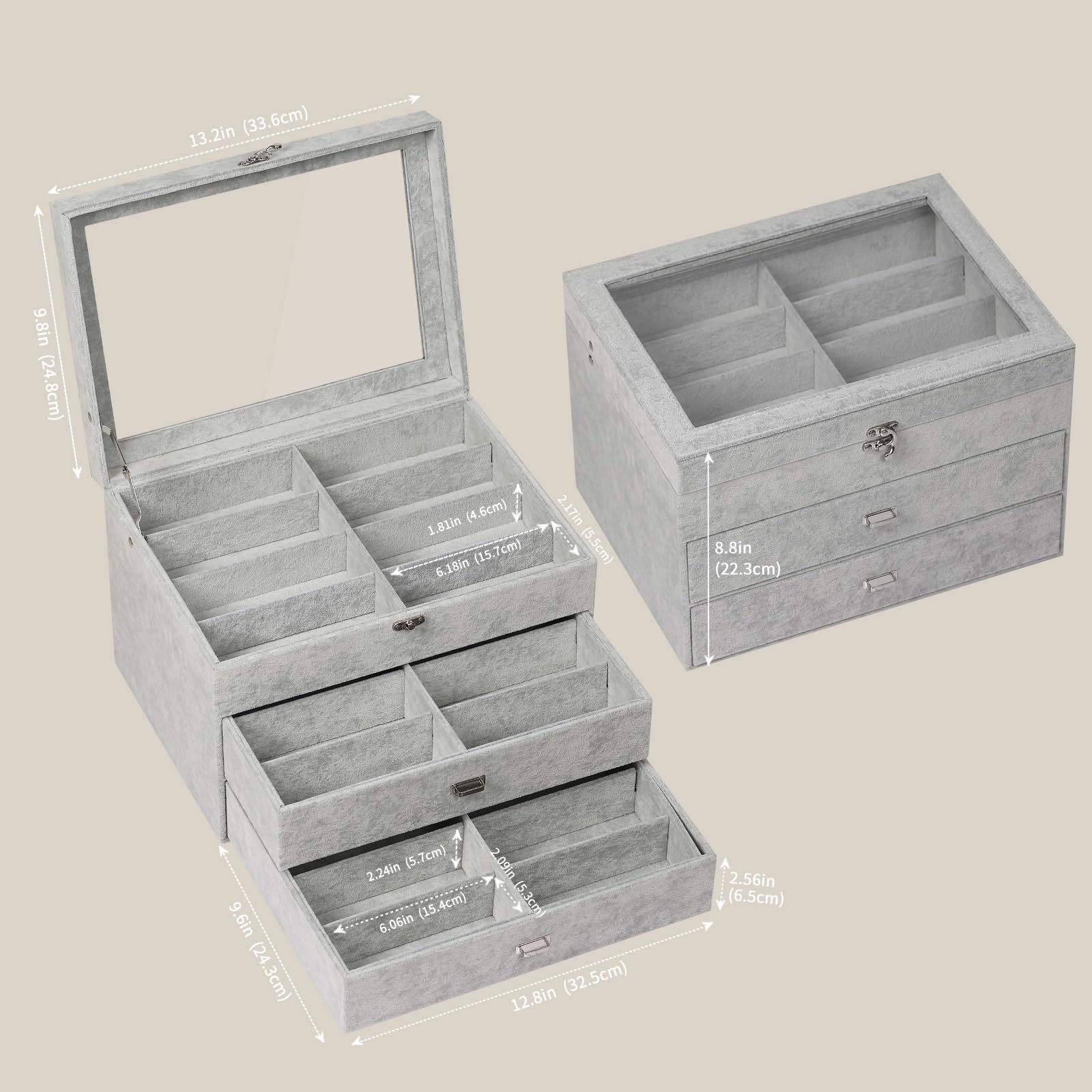 AUTOARK Aufbewahrungsbox für Brillen und Sonnenbrillen,mit durchsichtigem Deckel,verschließbar,24 Stück,MKAW049 | Weiches Eissamtfutter, Glasplatte, große Schublade, Brillenetui, Geschenk für Männer und Frauen